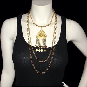 Vintage 1960 Egyptian Triangular With Dangles Necklace
